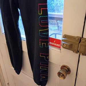 PINK VS Women's Sweatpants L Black With Rainbow 'LOVE PINK' Logo Cotton Blend